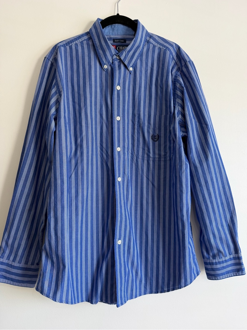 Chaps Men’s Blue and White Vertical Stripe Button-Down Shirt